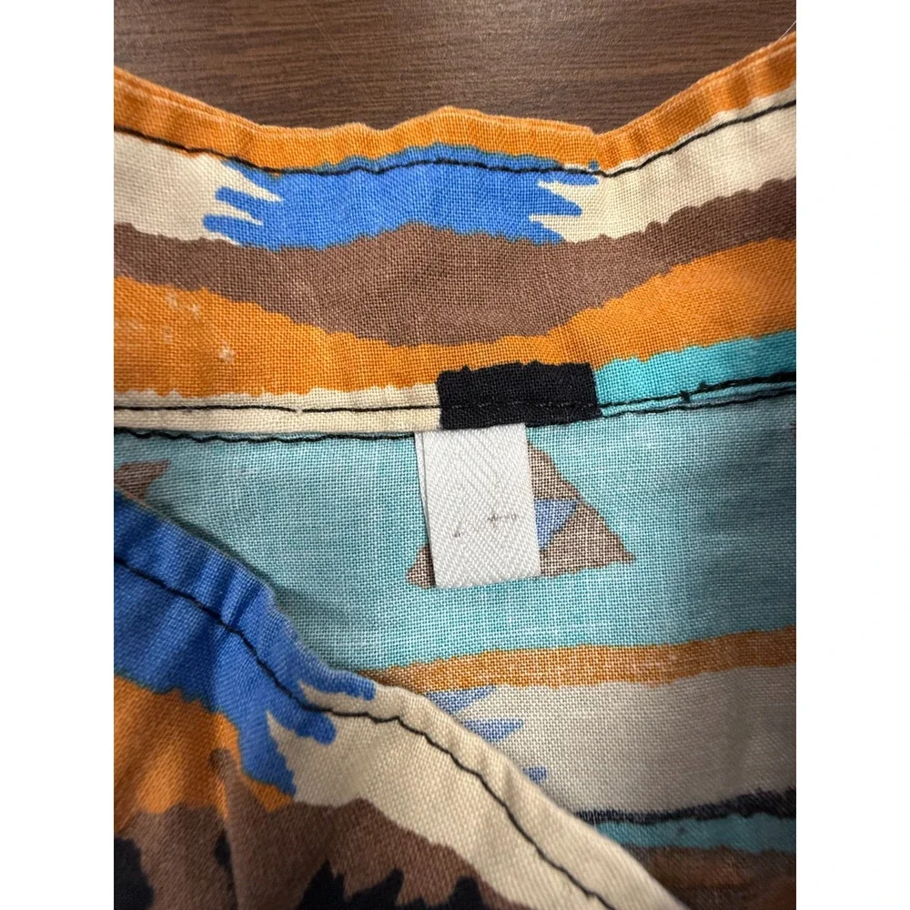 Cowboy Western Rodeo Aztec Shirt Ranch Button Up Bold Print Stand Collar Large - Picture 8 of 8